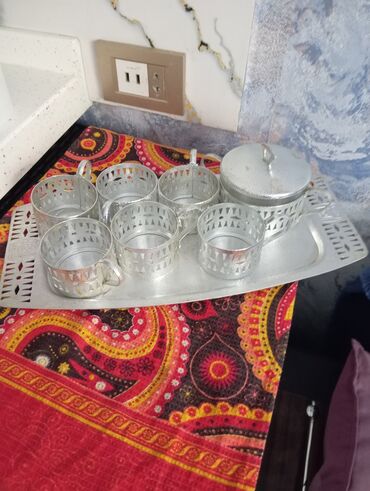 Çay dəstləri və servizlər: Çay dəsti, rəng - Gümüşü, Metal, 6 nəfərlik