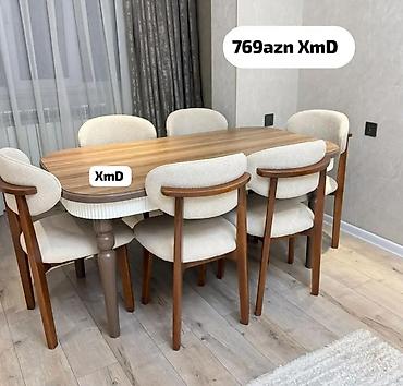 Yemək masası və 6 ədəd stul dəsti - Masa: düzbucaqlı, yumşaq oval