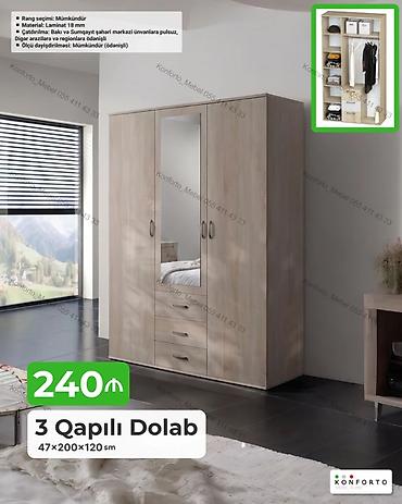 guzgu aləmi: 3 qapılı paltar dolabı – 47×200×120 sm Xüsusiyyətlər: - Material: 18 — 1