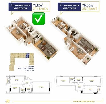 4 комнатная кв: 2 комнаты, 77 м², Элитка, 14 этаж, ПСО (под самоотделку)