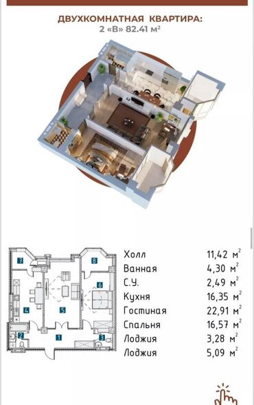 Продажа участков: 2 комнаты, 82 м², Элитка, 16 этаж, ПСО (под самоотделку)