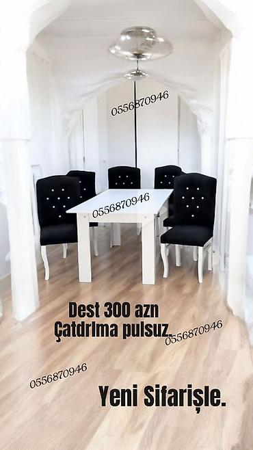 Masa və oturacaq dəstləri: Qonaq otağı üçün, Yeni, Açılmayan, Dördbucaq masa, 6 stul — 16