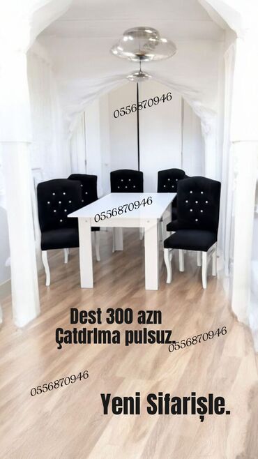 Masa və oturacaq dəstləri: Qonaq otağı üçün, Yeni, Açılmayan, Dördbucaq masa, 6 stul — 9