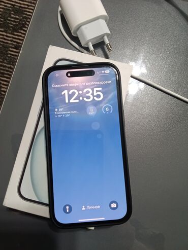 телефон рассрочкага: IPhone 15, Колдонулган, 256 ГБ, Blue Titanium, Заряддоочу түзүлүш, Коргоочу айнек, Каптама, 100 %