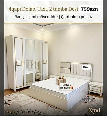 matras taxt ucun: Yataq otağı dəsti: 4 qapılı dolab, taxt, 2 tumba - Rəng seçimi — 1
