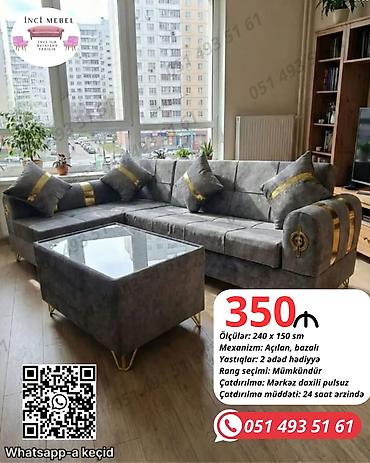 бескаркасный диван: Künc divan dəsti – İnci Mebel - Ölçülər: 240 x 150 sm - Mexanizm — 1