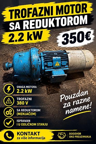 Trofazni motor sa reduktorom (menjačem) – 2.2 kW Specifikacije: -