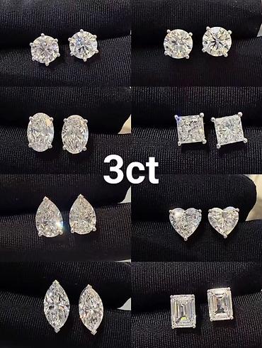 Серьги-гвоздики с крупными вставками 3 ct (каждая пара) в классических