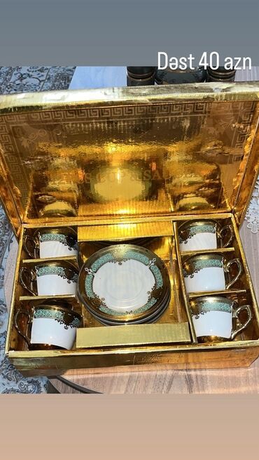 Cadillac: Çay dəsti, rəng - Qızılı, Farfor, 6 nəfərlik