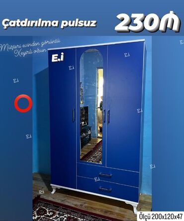Mebel: Yeni, Açılan, 3 qapılı Qarderob, paltar dolabı