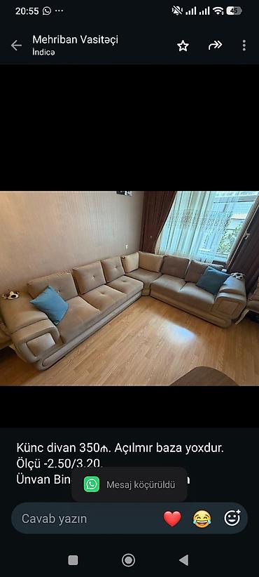 Künc divan 350₼. Açılmır baza yoxdur. Ölçü -2.50/3.20. Ünvan Binəqədi lalafo.az -da Künc divan 350₼. Açılmır baza yoxdur. Ölçü -2.50/3.20. Ünvan Binəqədi