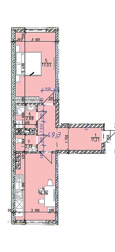 1 комнатеая квартира: 1 комната, 49 м², Элитка, 4 этаж — 5