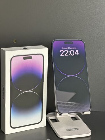 Apple iPhone: IPhone 14 Pro Max, Б/у, 256 ГБ, Deep Purple, Защитное стекло, Чехол, Коробка, В рассрочку, 87 %