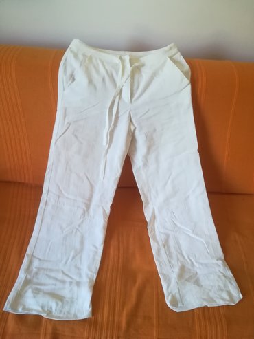 Bele lanene pantalone za leto vel 36, obim struka 74 cm, dužina 96+8