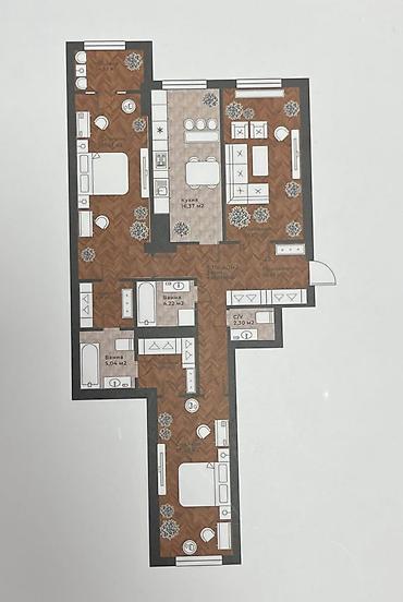 Продажа квартир: 3 комнаты, 117 м², БГУ Элитка, 6 этаж, ПСО (под самоотделку) — 14