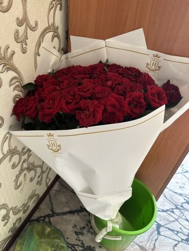 новогодняя елка купить: 51 шт роза Букет из темно-красных роз, упакованный в белую бумагу с