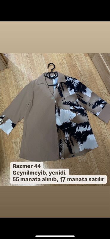 Köynək və bluzalar: 44 razmerdə, qəhvəyi rəngdə, qolları naxışlı yeni qadın köynəyi