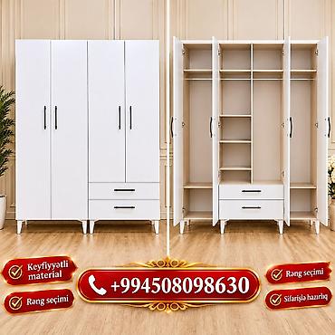 Düz dolab, Yataq otağı üçün, Paltar üçün, Açılan, Korpuslu, 4 qapılı