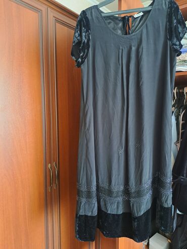 черная длинная платья: Повседневное платье, Лето, Длинная модель, 2XL (EU 44)