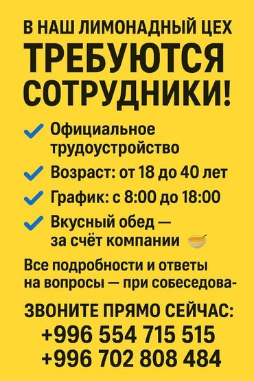 оборудование для кафе бу: Талап кылынат Өндүрүшкө кара жумушчу, Төлөм Бир айда эки жолу, Тажрыйбасыз
