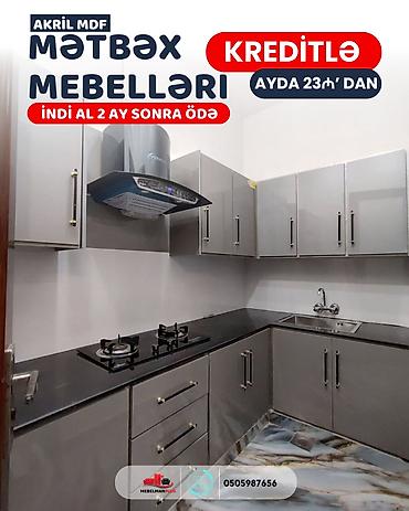 kukna mebili: Sifarişlə mətbəx dəsti, Özü çəkən petlələr, Sadə laminat, Kredit var, Pulsuz çatdırılma — 4