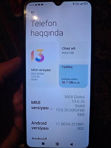 telefonlae: Poco C40, 64 GB, rəng - Qara, Barmaq izi — 1