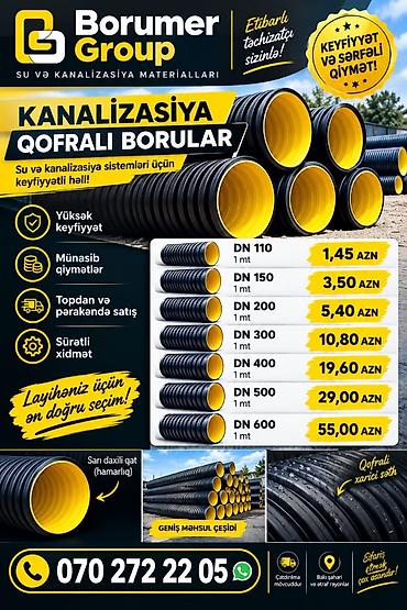 soba borusu: Kanalizasiya üçün qofralı borular – su və kanalizasiya sistemləri üçün — 1