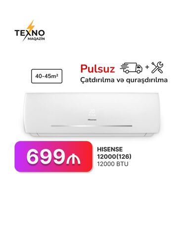 Kondisionerlər: Kondisioner Hisense, 40-45 kv. m, Split sistem, Kredit yoxdur, Pulsuz quraşdırılma