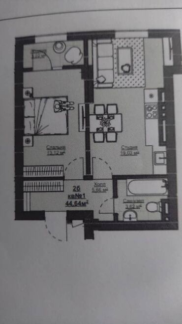 1 2 комнатная квартира: 1 комната, 45 м², Элитка, 11 этаж