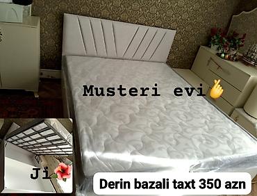 matras taxt: Dərin bazalı taxt - Yumşaq parça ilə üzlənmiş, müasir dizaynlı başlıq — 1