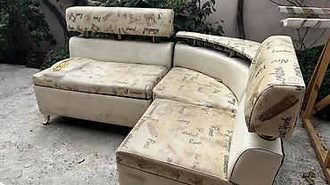paris mebel: Künc divan – şəhər temalı parça və süni dəridən kombinə olunmuş model — 4