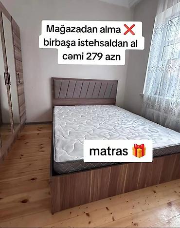 Çarpayılar: Yataq dəsti – ikinəfərlik taxta karkaslı çarpayı + hədiyyə matras - — 1