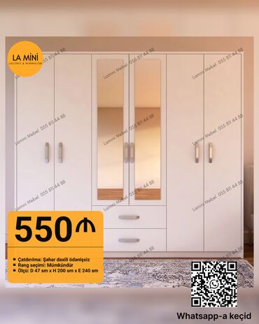 Dolablar: Yeni, Açılan, 4 qapılı Düz dolab, Qarderob, paltar dolabı, Azərbaycan