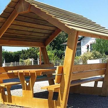 Bağ, çöl masa və oturacaq dəstləri: Bağ üçün taxta kölgəlikli oturacaq dəsti - Komplekt: sabit çardaqlı — 4