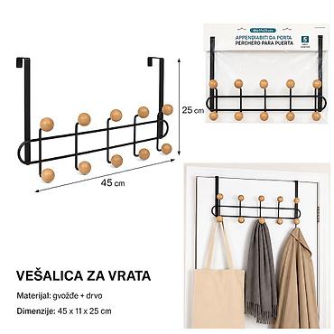 KMT Vešalica za vrata sa 5 kuka i velikim drvenim kuglama, ovalna