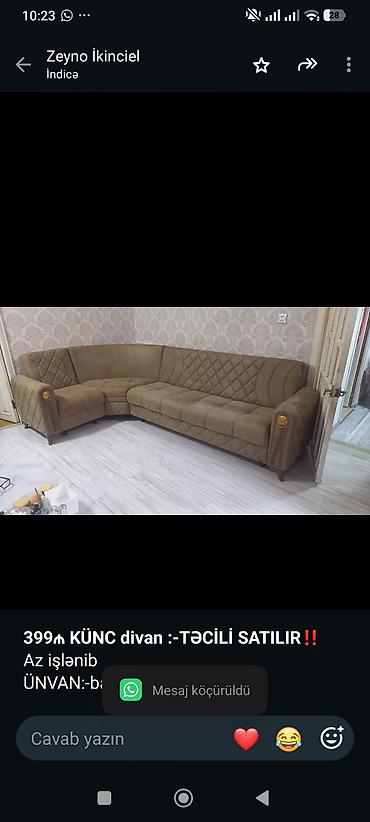 *399₼ KÜNC divan :-TƏCİLİ SATILIR*‼️ Az işlənib ÜNVAN:-bayıl 5202