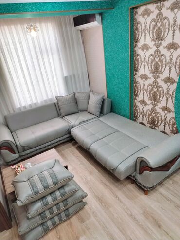 Divan və masa dəstləri: Künc divan dəsti Açılan, bazalı, - Rəng: Açıq boz (boz-yaşıl tonlu) — 24