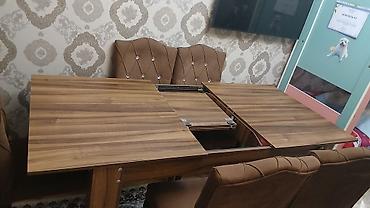 ucuz yataq: Qonaq otağı üçün, İşlənmiş, Açılan, Kvadrat masa, 6 stul — 6