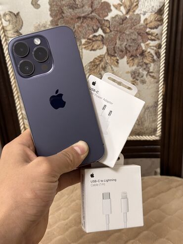 iphone 8 рассрочка: IPhone 14 Pro, Колдонулган, 256 ГБ, Deep Purple, Заряддоочу түзүлүш, Коргоочу айнек, Каптама, 77 %