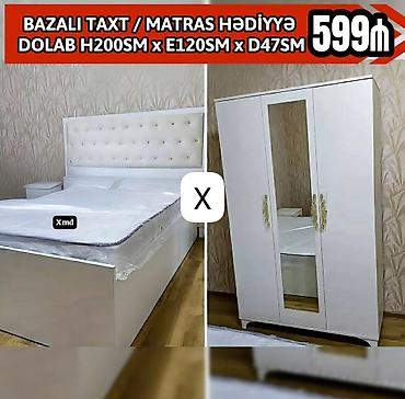 Ağ rəngdə yataq otağı dəsti - Bazalı taxt – geniş saxlama bölməsi