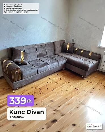 Divanlar: Künc Divan – 260×160 sm Əsas xüsusiyyətlər: - Mexanizm: açılan — 1