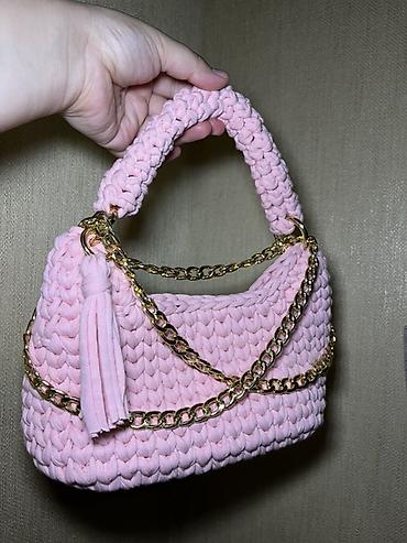 мех: Əl işi toxunma çanta – açıq çəhrayı - Material: qalın, yumşaq toxunma — 1