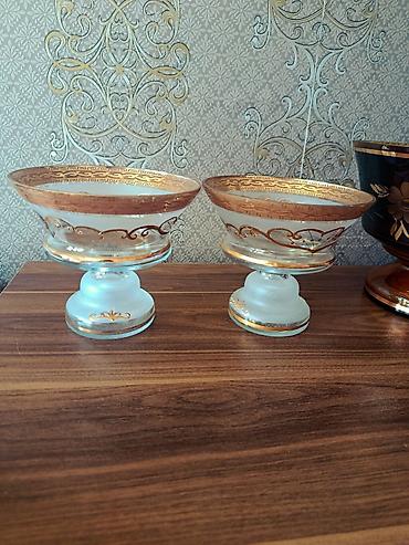 Qab-qacaq və mətbəx ləvazimatları: Qızılı naxışlı şüşə konfet/kreman komplekti – 2 ədəd - Material — 1