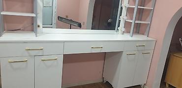 Salon, tibbi mebel: Peşəkar vizaj üçün geniş iş masası və güzgü komplekti - Rəng: ağ — 3