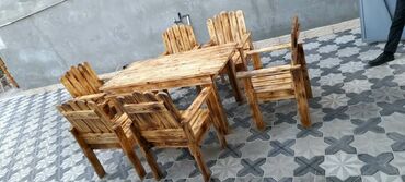 Bağ, çöl masa və oturacaq dəstləri: Yeni, Dördbucaq masa, Açılmayan, Stullar ilə, Taxta, Azərbaycan — 11