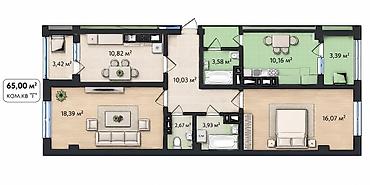 Продажа квартир: 2 комнаты, 65 м², Технопарк Элитка, 8 этаж, ПСО (под самоотделку) — 1