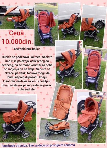 Kolica za bebe: Teutonia 2u1 kolica, sa nosiljkom, navlakom za kisu i kisobranom. Ima