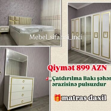 Yataq otağı dəstləri: İkinəfərlik çarpayı, Dolab, Termo, 2 tumba, Azərbaycan, Yeni — 4