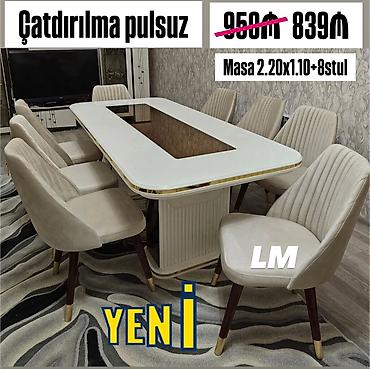 qaş stolu: Qonaq otağı üçün, Yeni, Açılmayan, Dördbucaq masa, 8 stul — 1