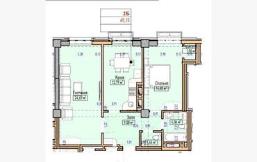 Продажа квартир: 2 комнаты, 69 м², Элитка, 4 этаж, ПСО (под самоотделку)